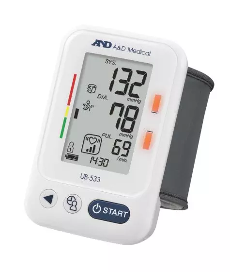 Elektronisches Handgelenk-Blutdruckmessgerät A&D UB-533 – mit Positionsanzeige