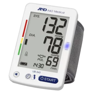 Elektronisches Handgelenk-Blutdruckmessgerät A&D UB-543 – mit Positionsanzeige und großem Display