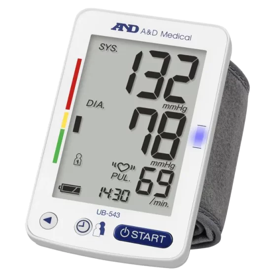 Elektronisches Handgelenk-Blutdruckmessgerät A&D UB-543 – mit Positionsanzeige und großem Display