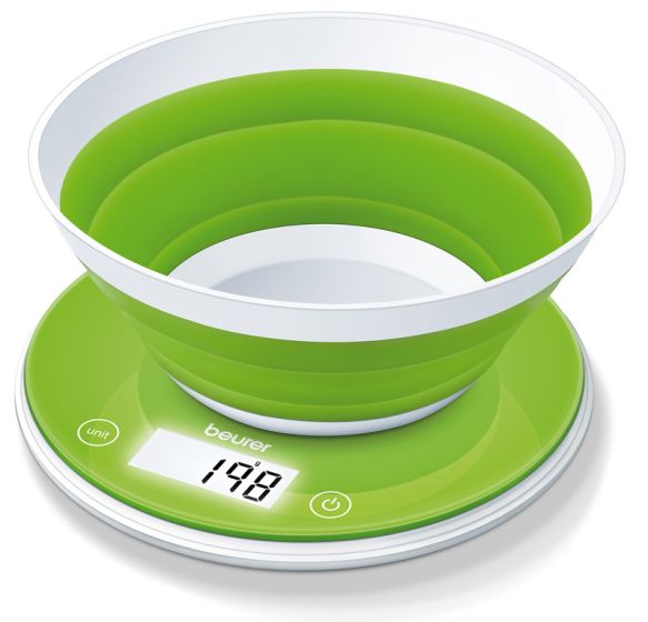 Beurer KS 19 Digitale Küchenwaage – Glas, Bis 5 Kg, Tara-Funktion, Flach (20x14,5x1,65 Cm), Inkl. Batterie